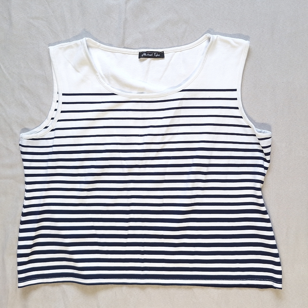 Michel Tyler Navy Blue White Sleeveless Top, XL